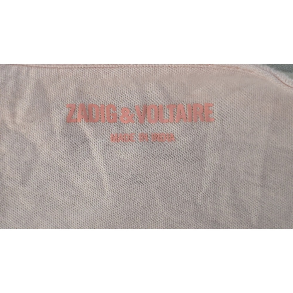 Zadig & Voltaire Tunisien Cotton Gold Skull Print Pink Henley Top Large - Picture 3 of 5